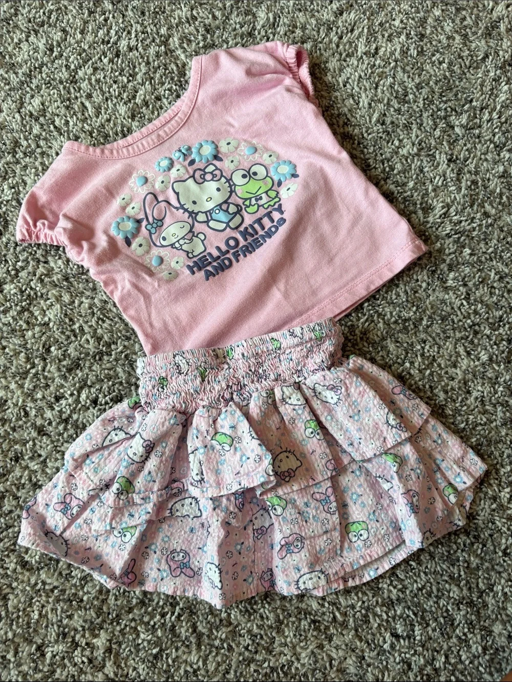 Hello Kitty Pink T-Shirt and Tiered Ruffle Skirt - Girls
